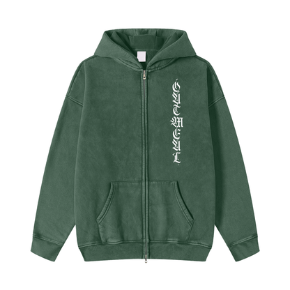 SNOW WASHED ZIP-THROUGH FLEECE HOODIE