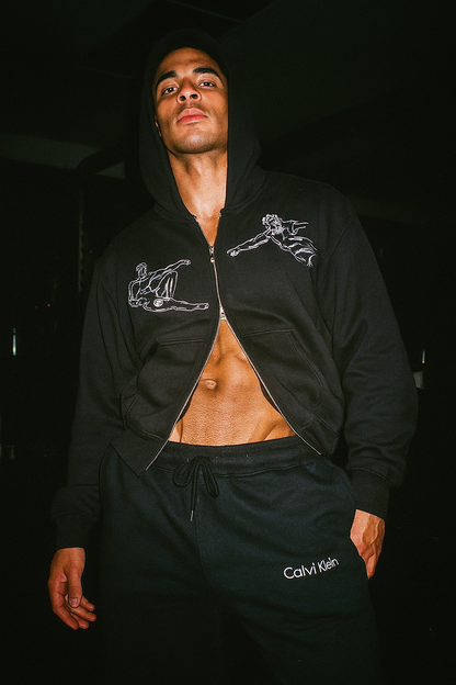 FLEECED ZIP-UP CROPPED HOODIE