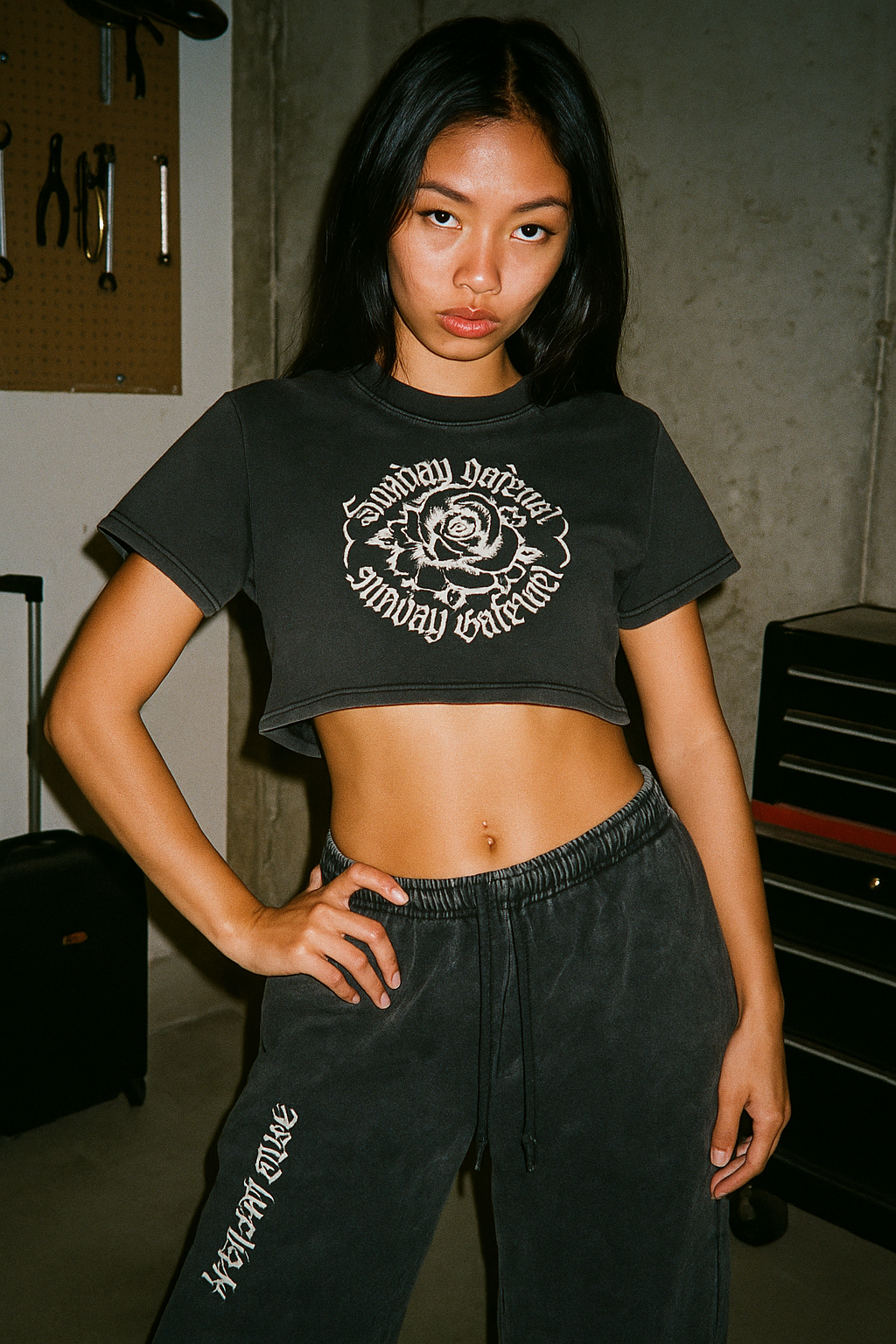 0943 Snow Washed Raw Edge Crop Top