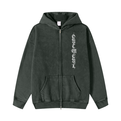 SNOW WASHED ZIP-THROUGH FLEECE HOODIE