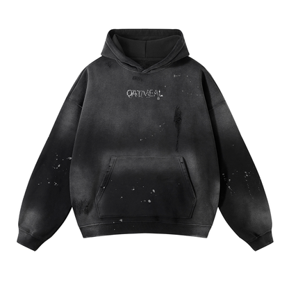 0124 Vintage Wash Frayed Fleece Hoodie - 360 GSM