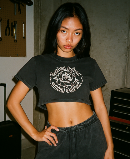0943 Snow Washed Raw Edge Crop Top