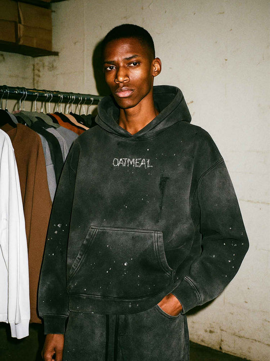 0124 Vintage Wash Frayed Fleece Hoodie - 360 GSM