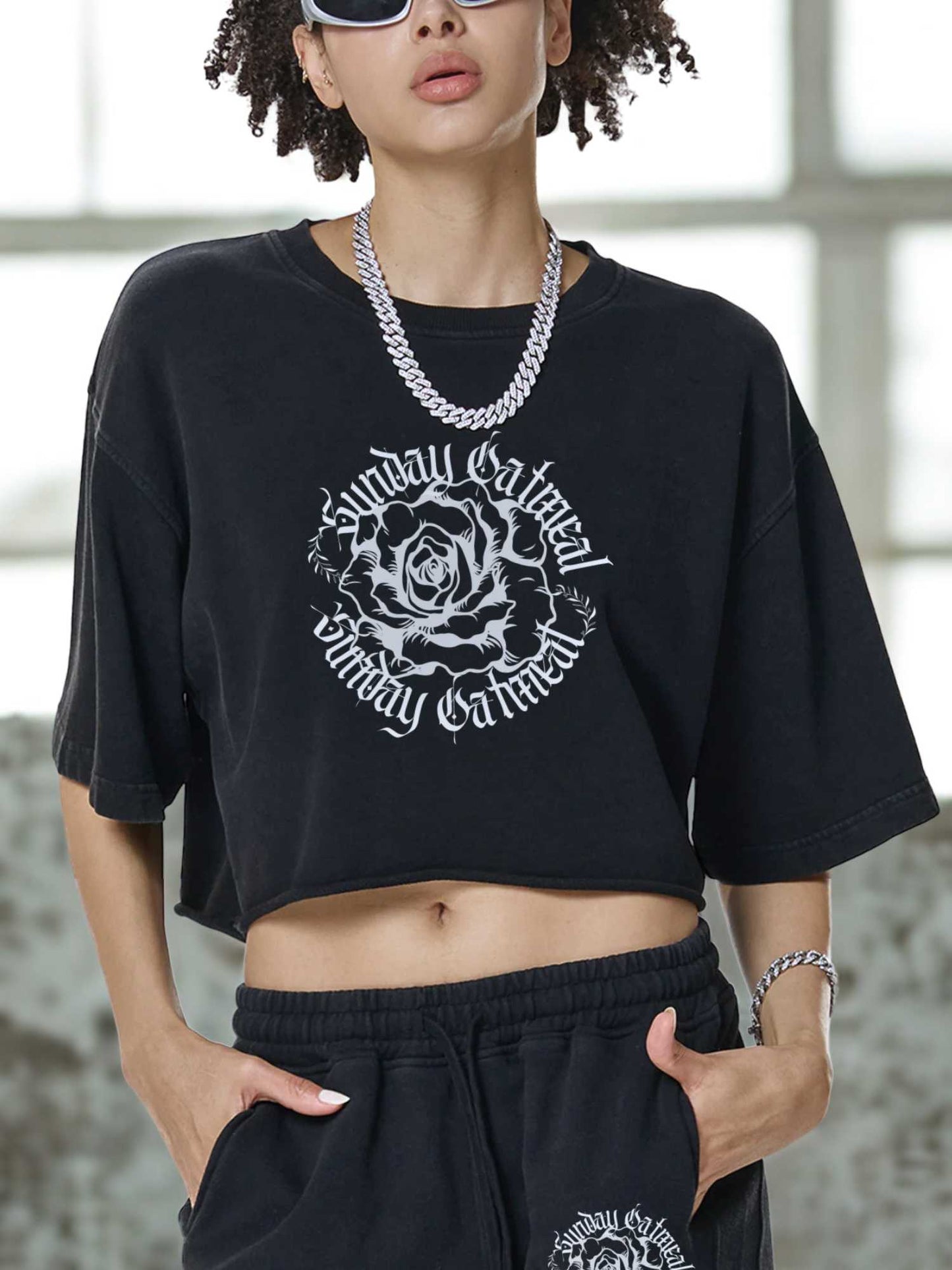 0943 Snow Washed Raw Edge Crop Top