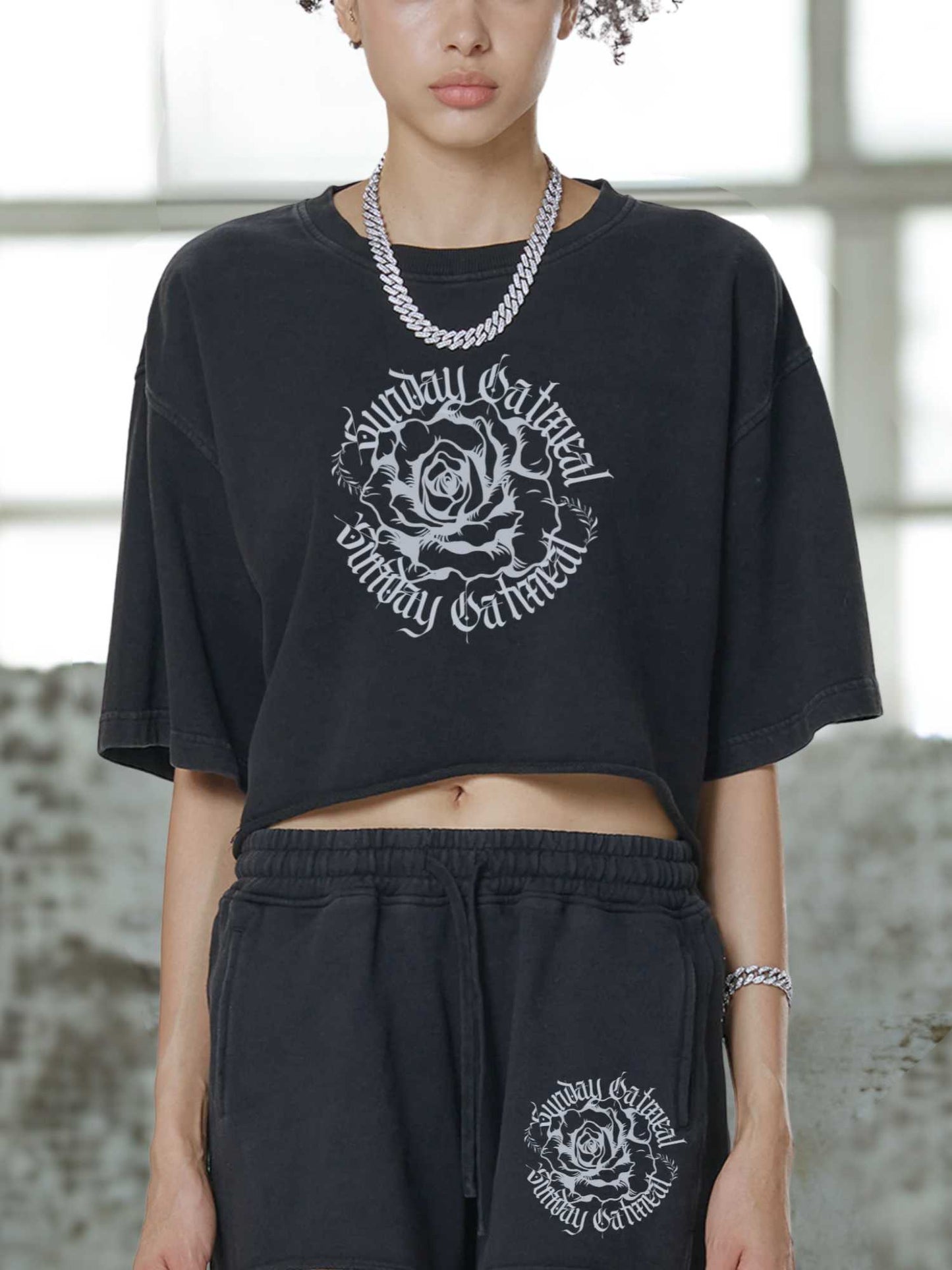 0943 Snow Washed Raw Edge Crop Top