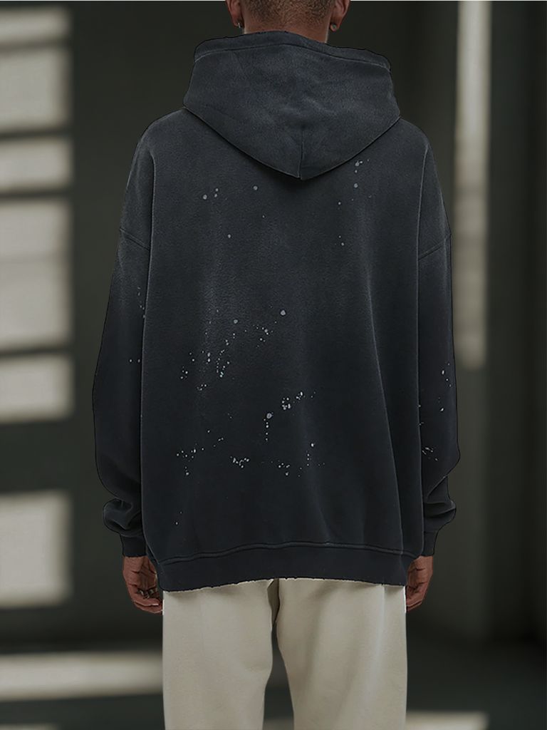 0124 Vintage Wash Frayed Fleece Hoodie - 360 GSM