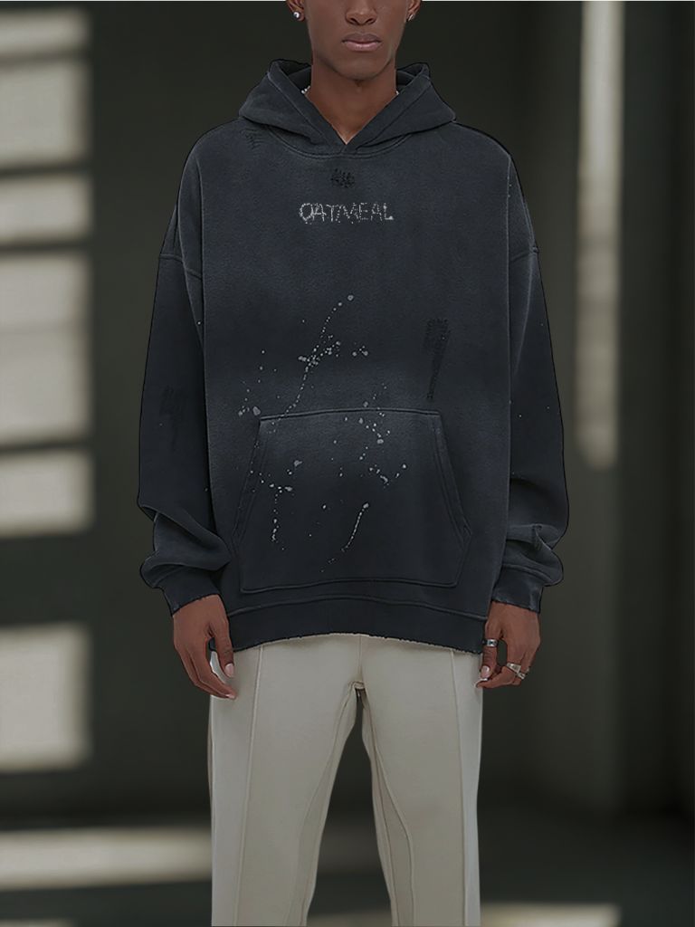 0124 Vintage Wash Frayed Fleece Hoodie - 360 GSM