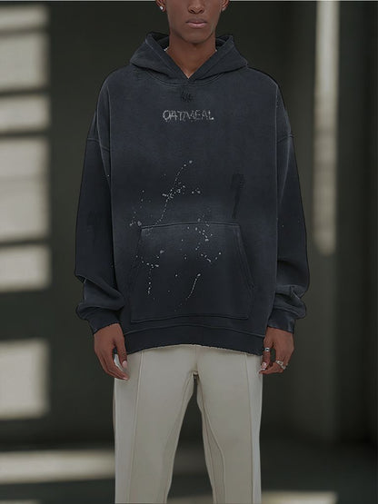0124 Vintage Wash Frayed Fleece Hoodie - 360 GSM