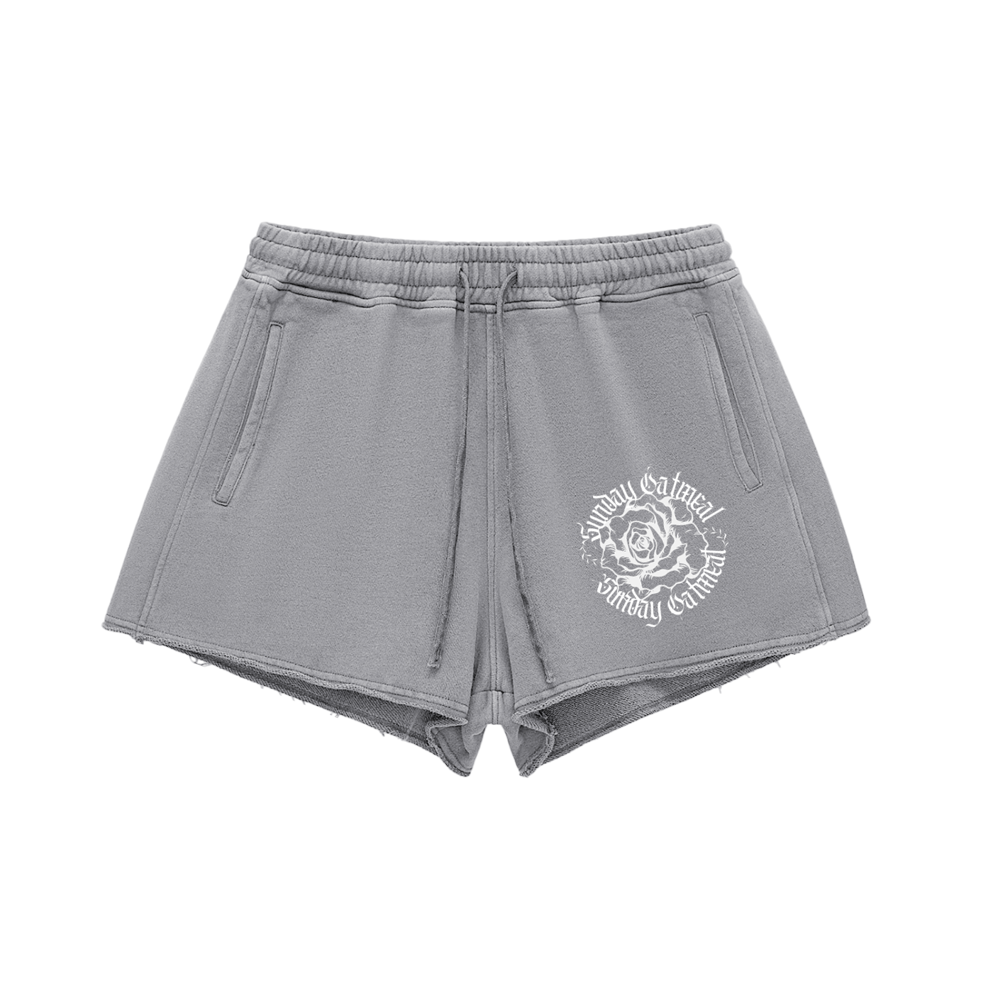 0942 Snow Washed Raw Edge Drawstring Shorts