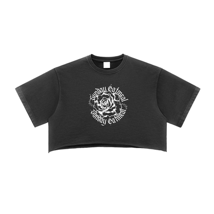 0943 Snow Washed Raw Edge Crop Top