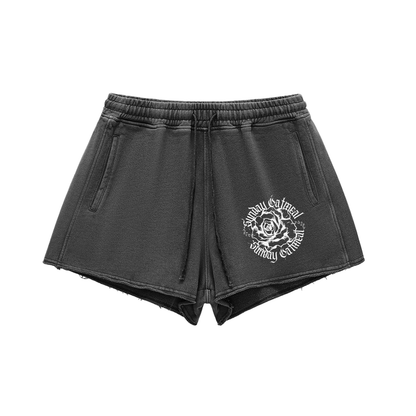 0942 Snow Washed Raw Edge Drawstring Shorts