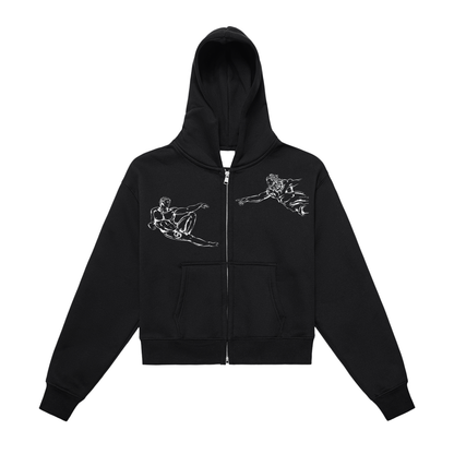 FLEECED ZIP-UP CROPPED HOODIE