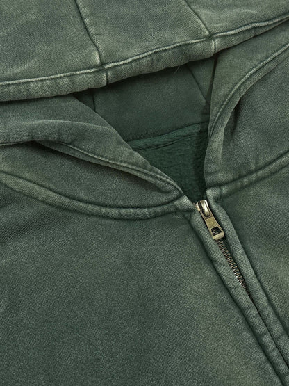 SNOW WASHED ZIP-THROUGH FLEECE HOODIE