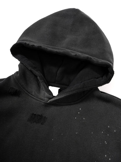 0124 Vintage Wash Frayed Fleece Hoodie - 360 GSM