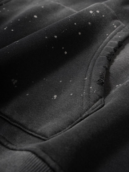 0124 Vintage Wash Frayed Fleece Hoodie - 360 GSM