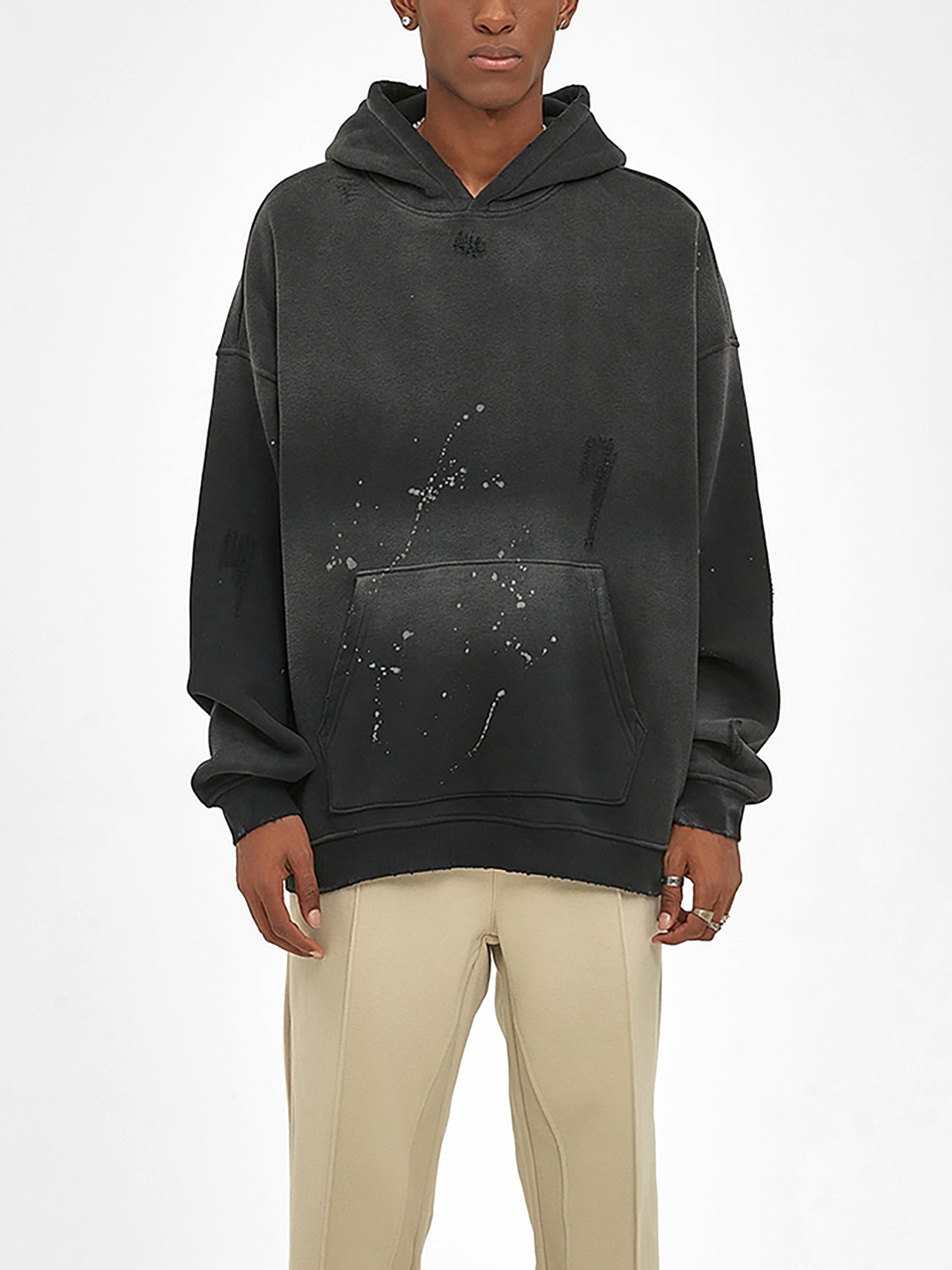 0124 Vintage Wash Frayed Fleece Hoodie - 360 GSM