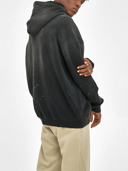 0124 Vintage Wash Frayed Fleece Hoodie - 360 GSM