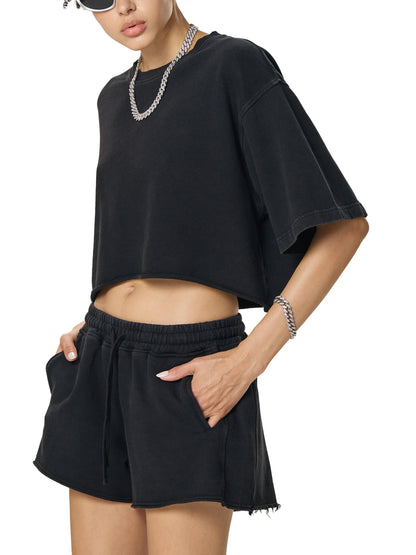 Snow Washed Raw Edge Crop Top